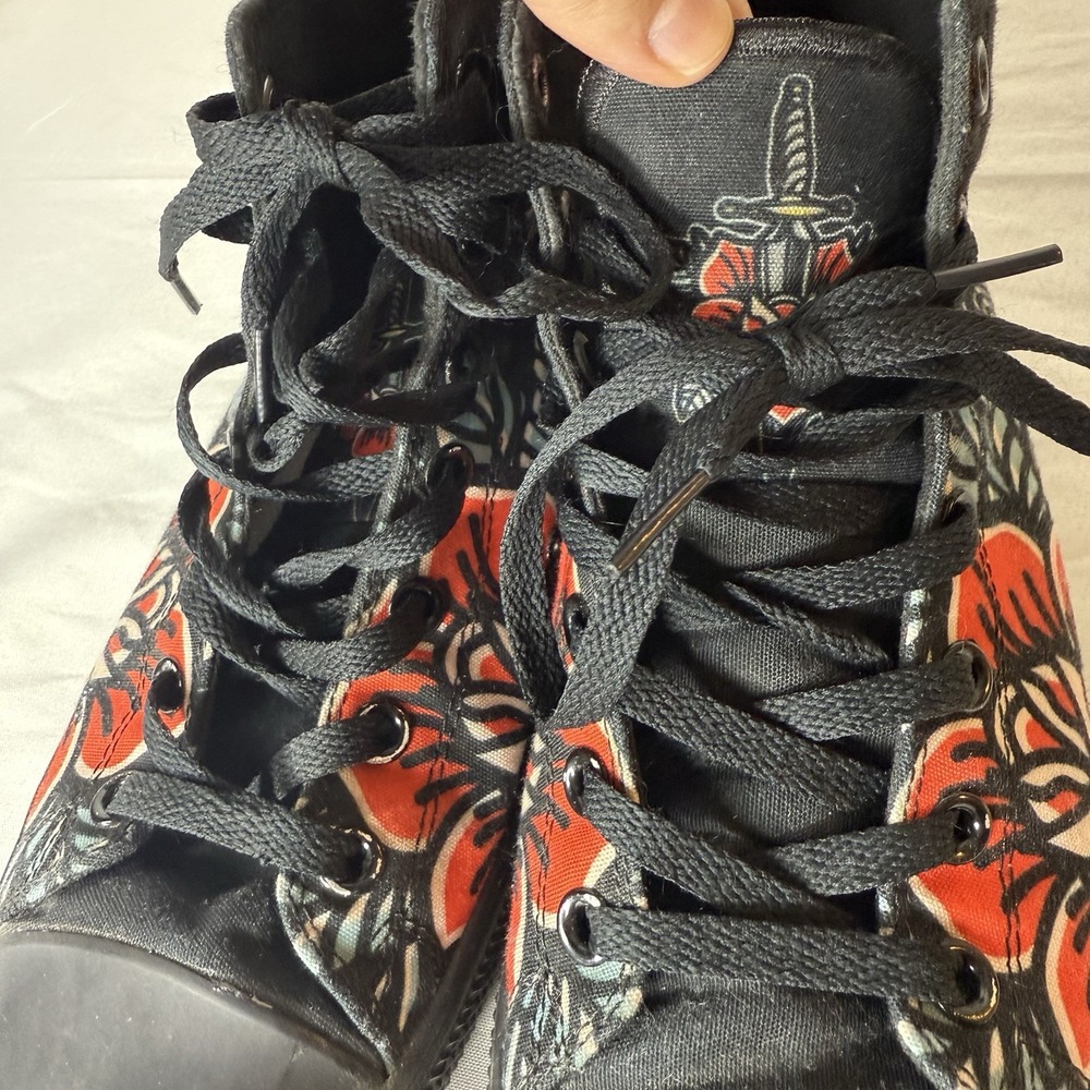 Raad Traditional Red Flower Dagger Black High Top Sneakers Shoes Womens 9.5 - Picture 9 of 14